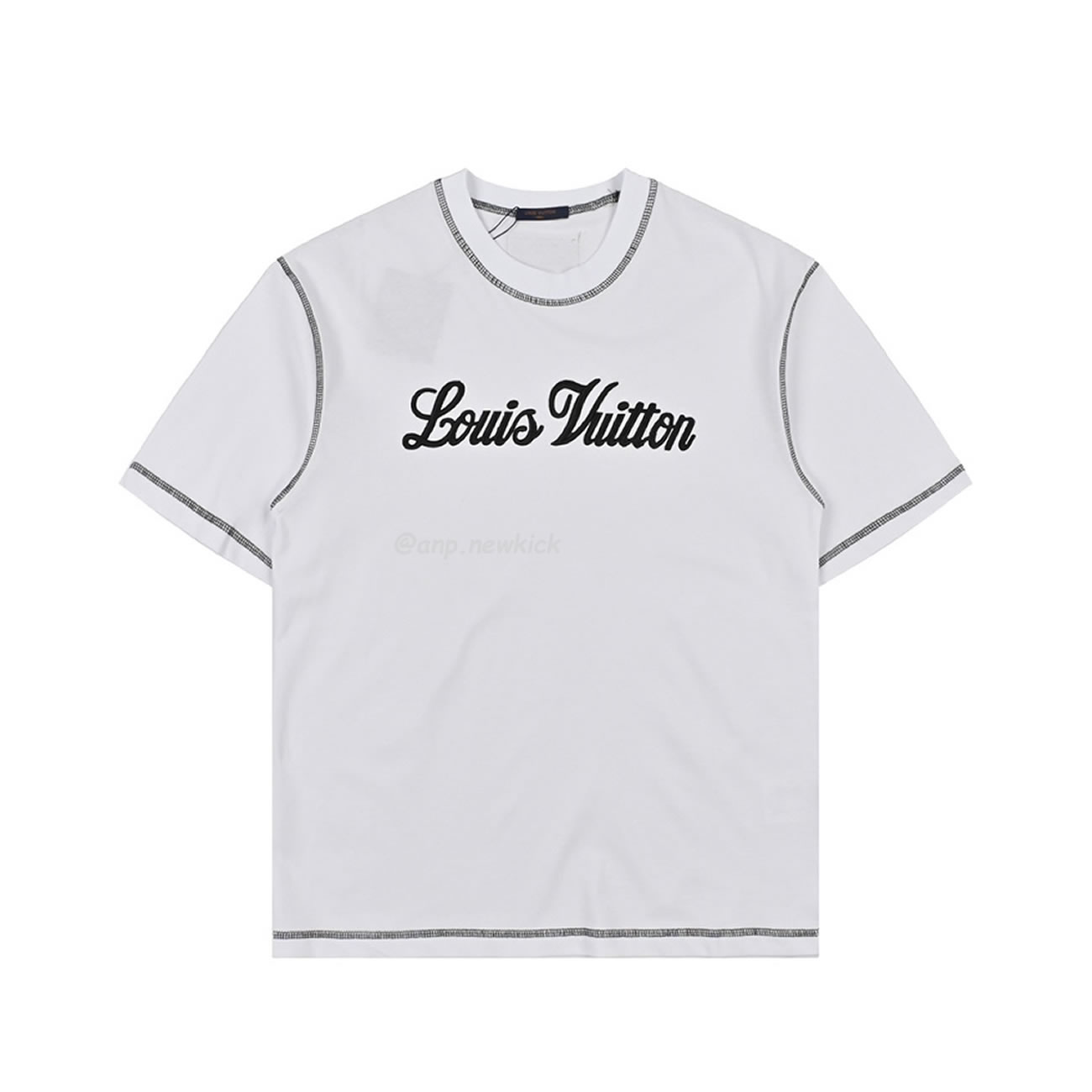 Louis Vuitton 24ss Stitching Cursive Embroidery Letters, Short Sleeves T Shirt (5) - newkick.org